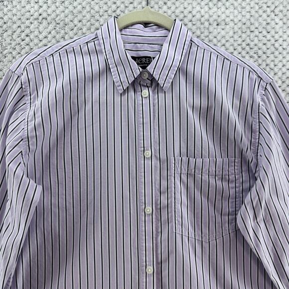 J Crew Top Women 2 Lavender Striped Cotton Garcon Classic Fit Button Front Shirt - Picture 3 of 12